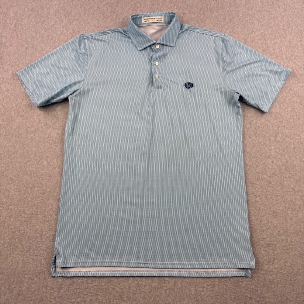 Holderness & Bourne Shirt Mens Large Blue Polo Geometric Tailored Fit Golf